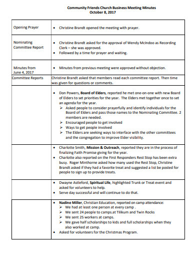 6 Church Business Meeting Minutes Templates In PDF DOC