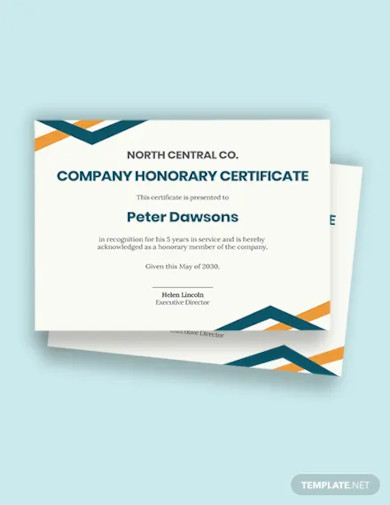 company honorary certificate template