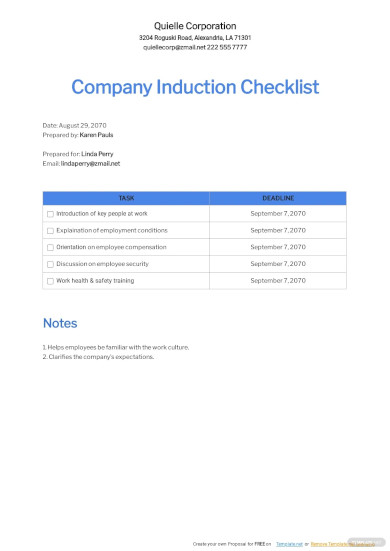 17+ Sample Induction Checklist Template - PDF, Word Format Download