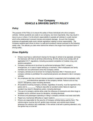 company vehicle drivers policy template