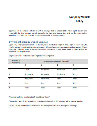 company vehicle policy sample