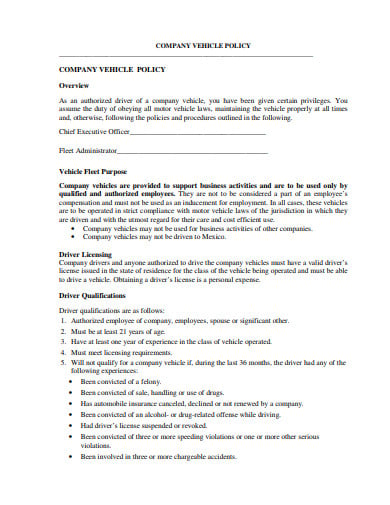 company vehicle policy template