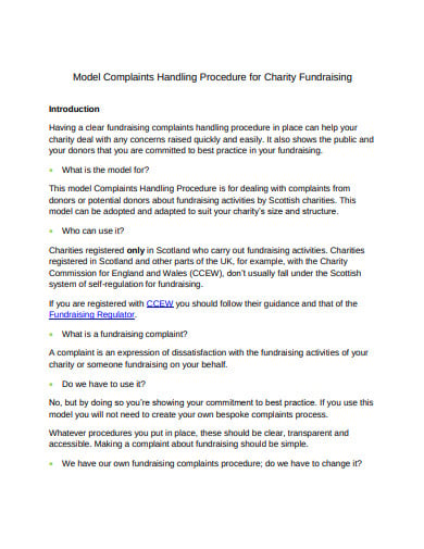 complaints procedure for charity fundraising example