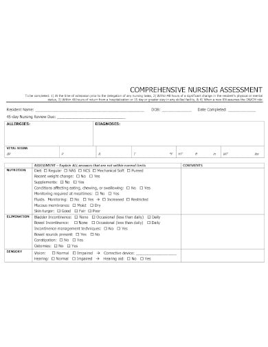 comprehensive nursing assessment form in pdf