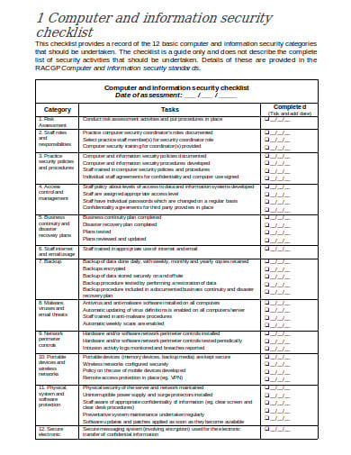 computer security checklist in doc