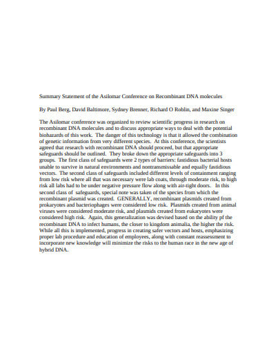 conference summery statement template
