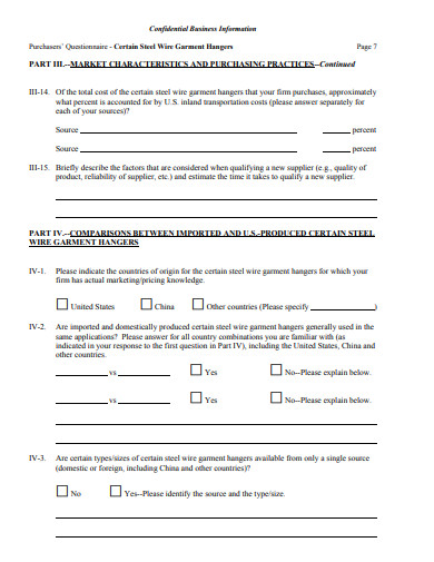 confidential business purchases questionnaire template