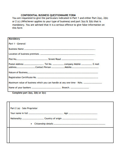 confidential business questionnaire form in pdf