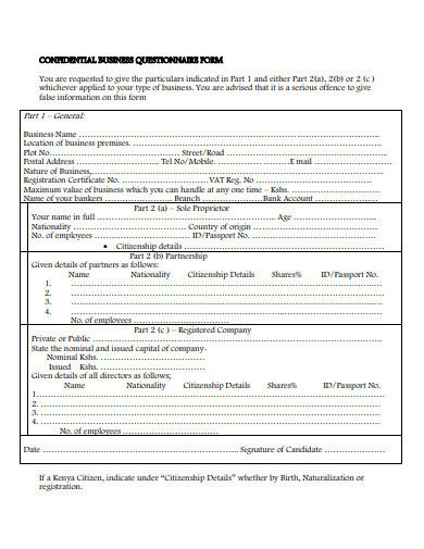 confidential business questionnaire form