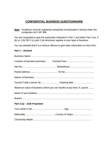 confidential business questionnaire template