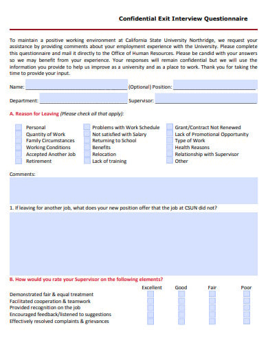 confidential exit interview questionnaire