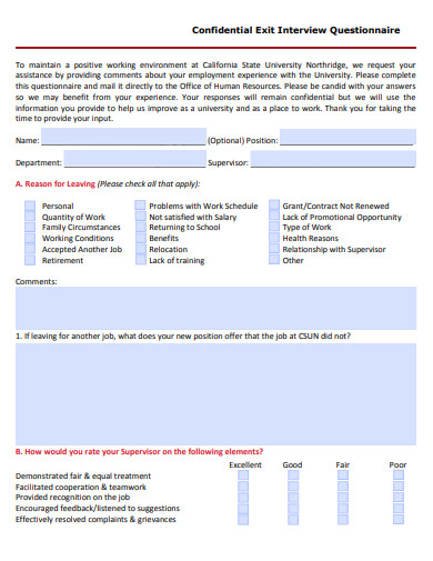 15+ Exit Interview Questionnaire Templates in PDF | Microsoft Word