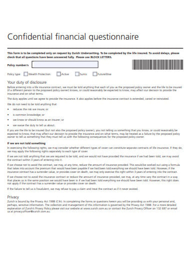 confidential financial questionnaire