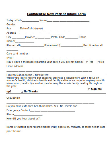 confidential new patient intake form template