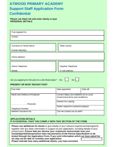 confidential staff application form