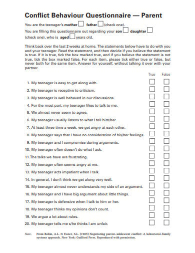 conflict behaviour questionnaire example