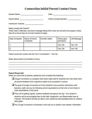 connection initial parent contact form template
