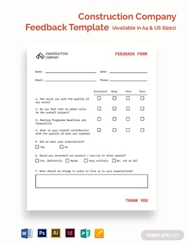 construction customer feedback form template