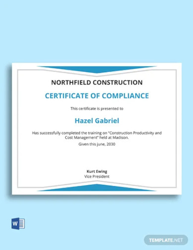 construction management certificate template