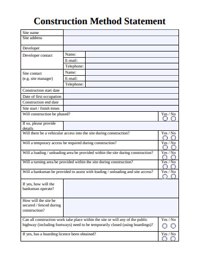 construction method statement template