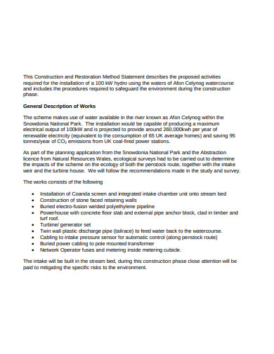 construction method statement work template