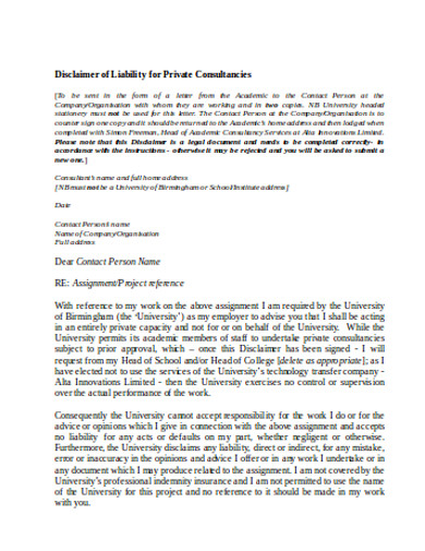 consultancies liability letter
