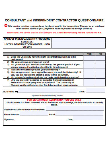 consultant and independent contractor questionnaire