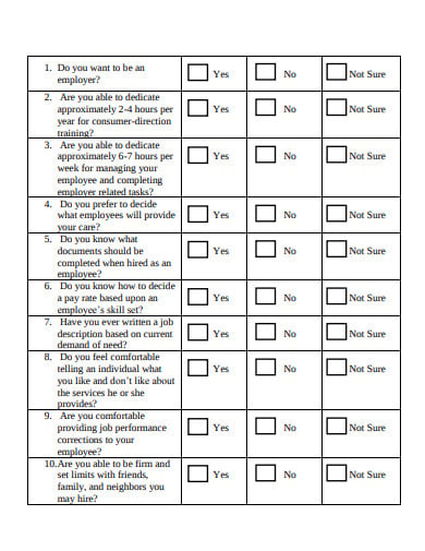 consumer direction self assessment questionnaire