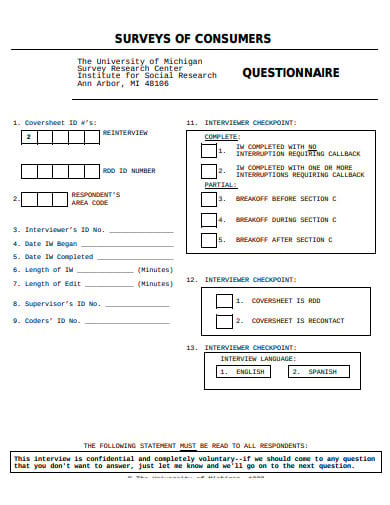 consumer questionnaire example