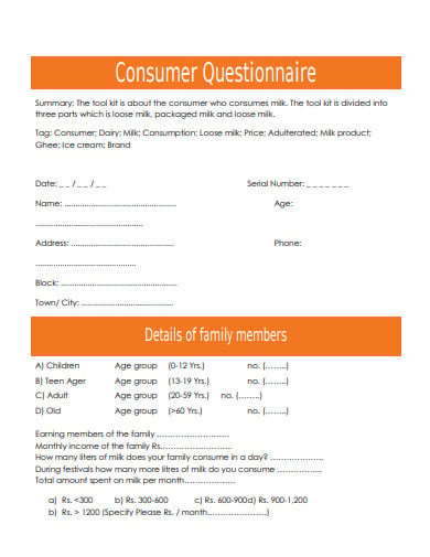 consumer questionnaire template