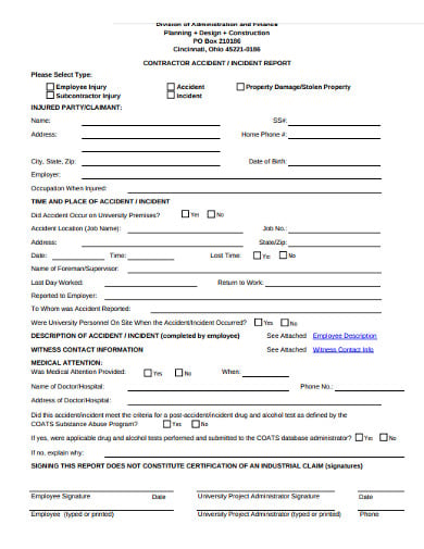 contractor employee incident report form