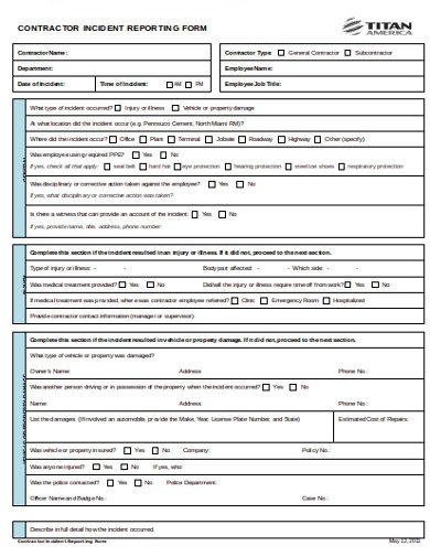 contractor investigation incident report form