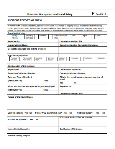 contractor occupational incident report form