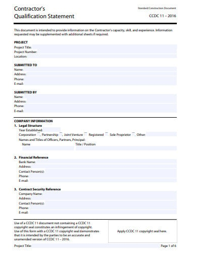 14+ Contractor Qualification Statement Templates in PDF | DOC