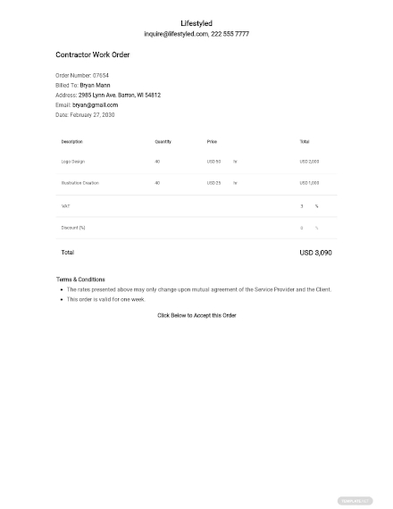 contractor work order template