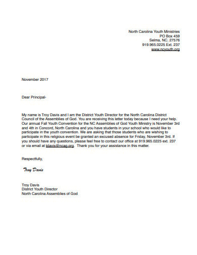 Convention School Absence Letter 
