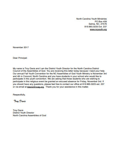 convention school absence letter