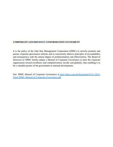 corporate governance confirmation statement template