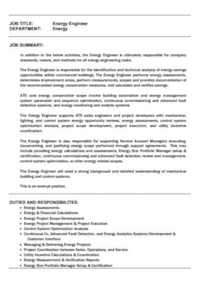 corporate job description template for engineering industry