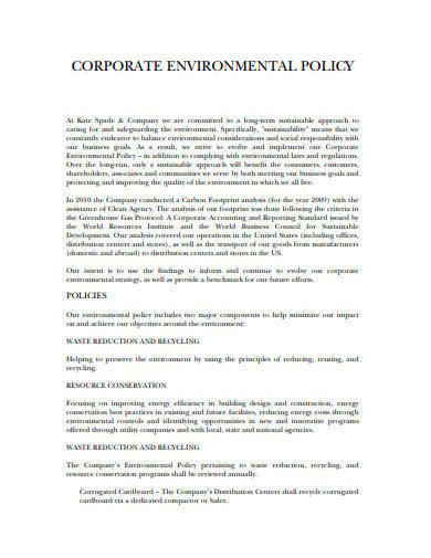 corporate office environmental policy template