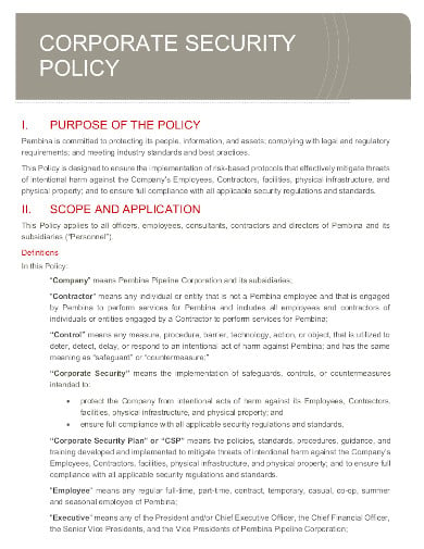 10  Corporate Security Policy Templates in PDF Word
