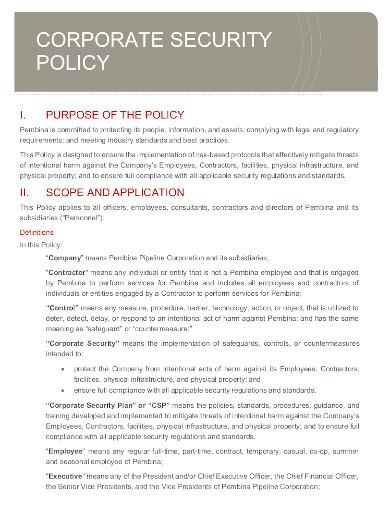 10  Corporate Security Policy Templates in PDF Word