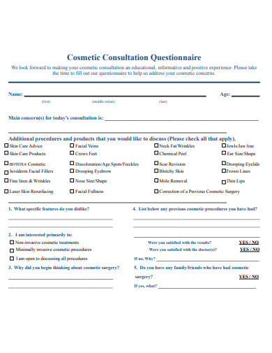 cosmetic consultation questionnaire