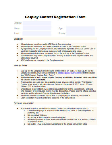 cosplay contest registration form template