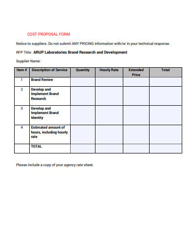 cost proposal form example