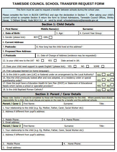 19 School Transfer Form Templates In Google Docs Word Pages PDF