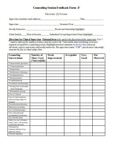 counselling session feedback form in pdf