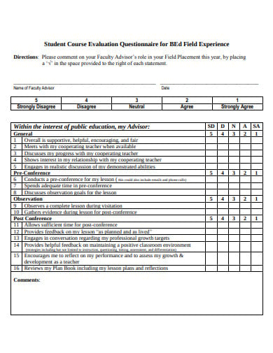 course evaluation questionnaire format