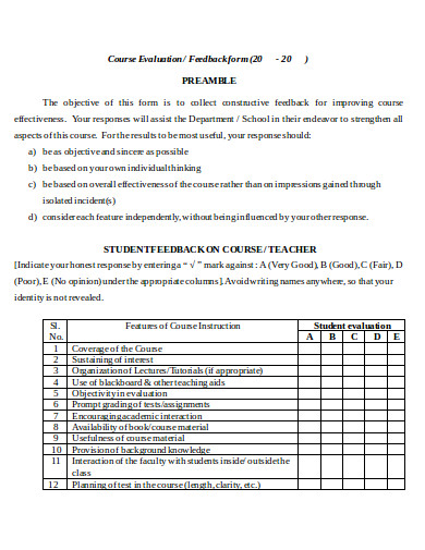 course teacher feedback form template