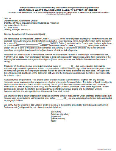 credit of liability letter